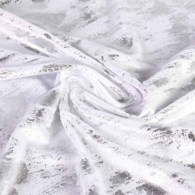 Velvet stretch fabric graffiti foil white