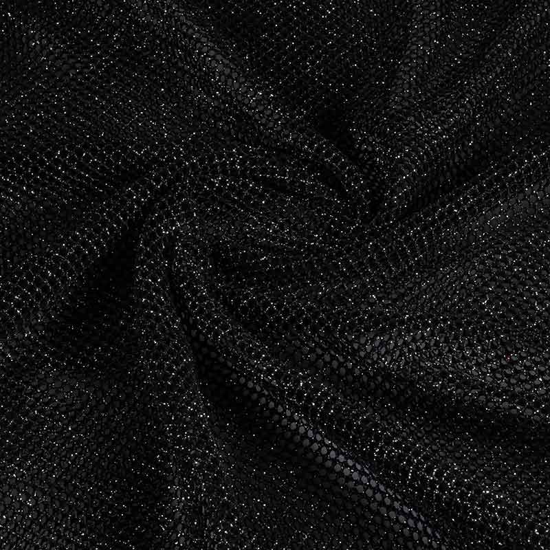 Elastic glitter mesh fabric black