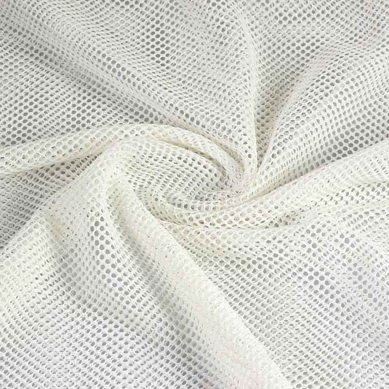Elastic mesh fabric glitter ecru