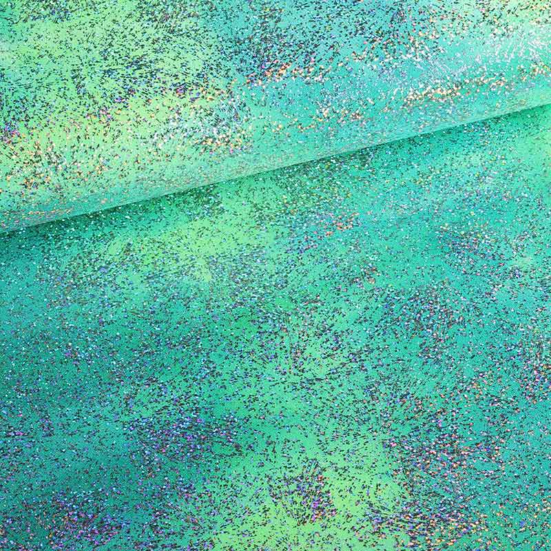 Stretch 4-Way fabric Tye Dye Silver Foil Multicolor Green