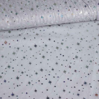 Mesh fabric hologram glitter star light grey