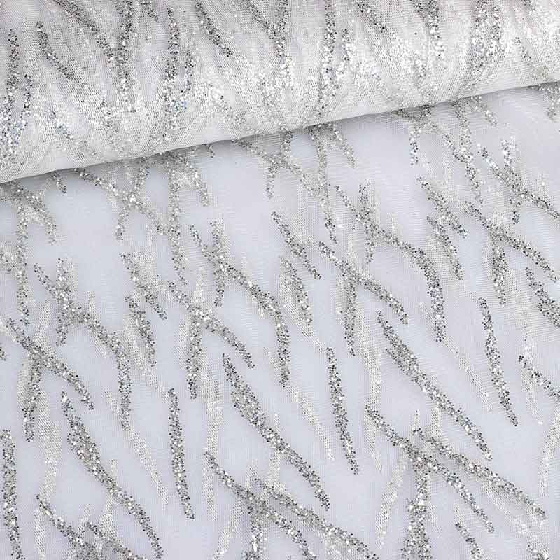 Mesh fabric fantasy glitter white