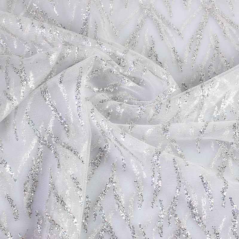Mesh fabric fantasy glitter white