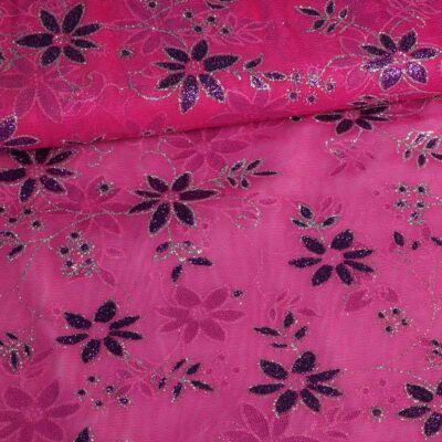 Mesh fabric glitter flower fuchsia