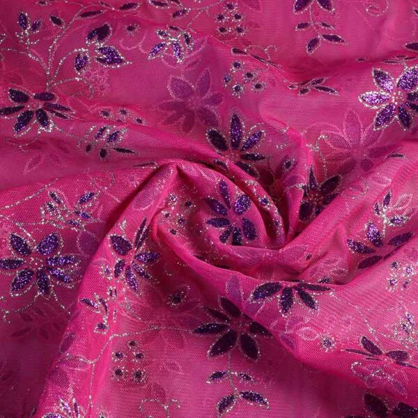 Mesh fabric glitter flower fuchsia