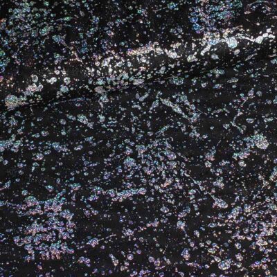 Mesh fabric black with silver foil