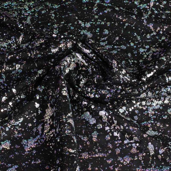 Mesh fabric black with silver foil