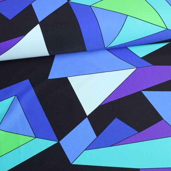 Stretch 4 Way fabric geometric aqua