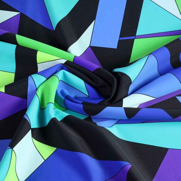 Stretch 4 Way fabric geometric aqua