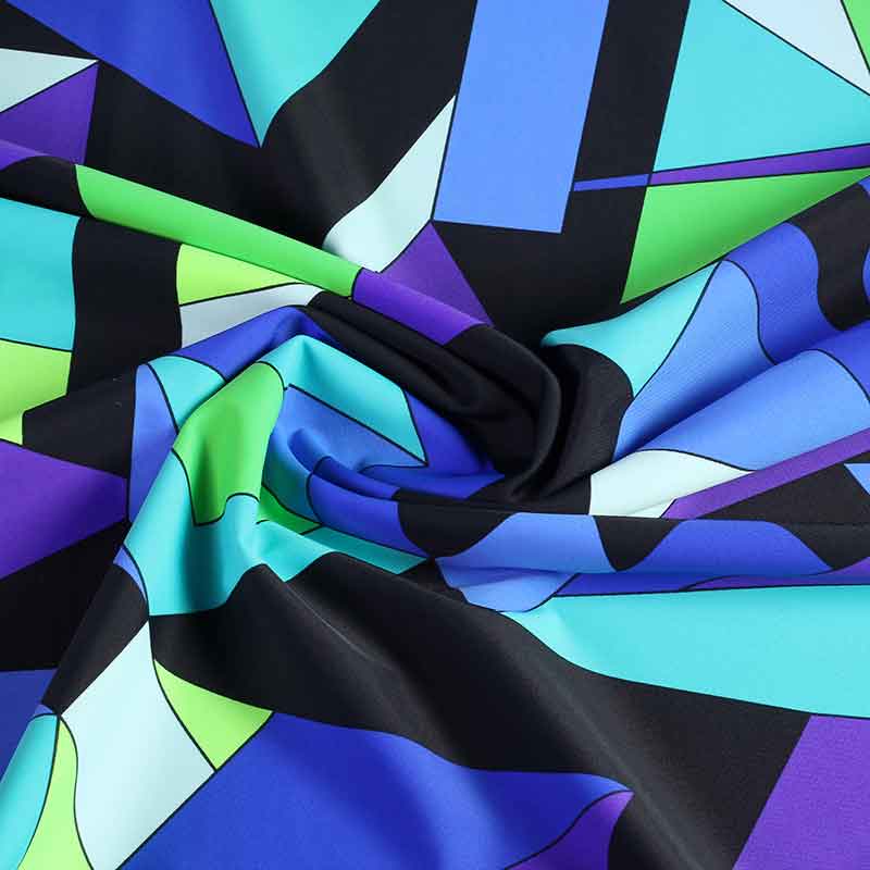 Stretch 4 Way fabric geometric aqua