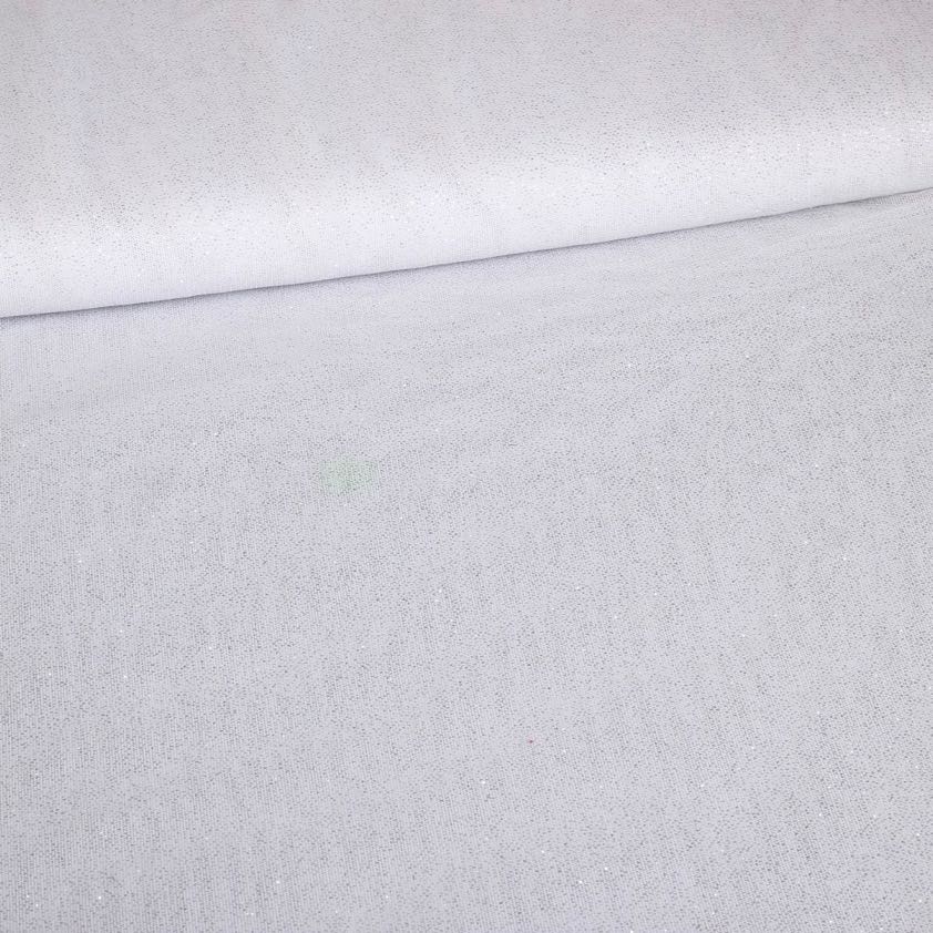 Stretch mesh glitter fabric white