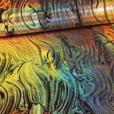Stretch 4 way fabric abstract black/gold