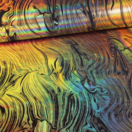Stretch 4 way fabric abstract black/gold