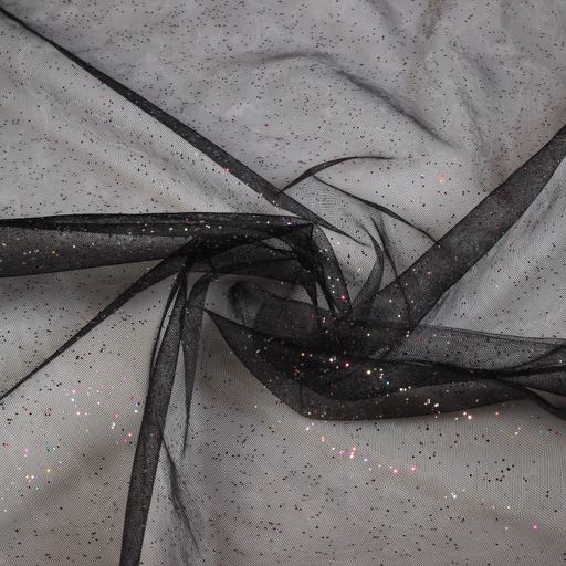 Mesh fabric black multicolor glitter