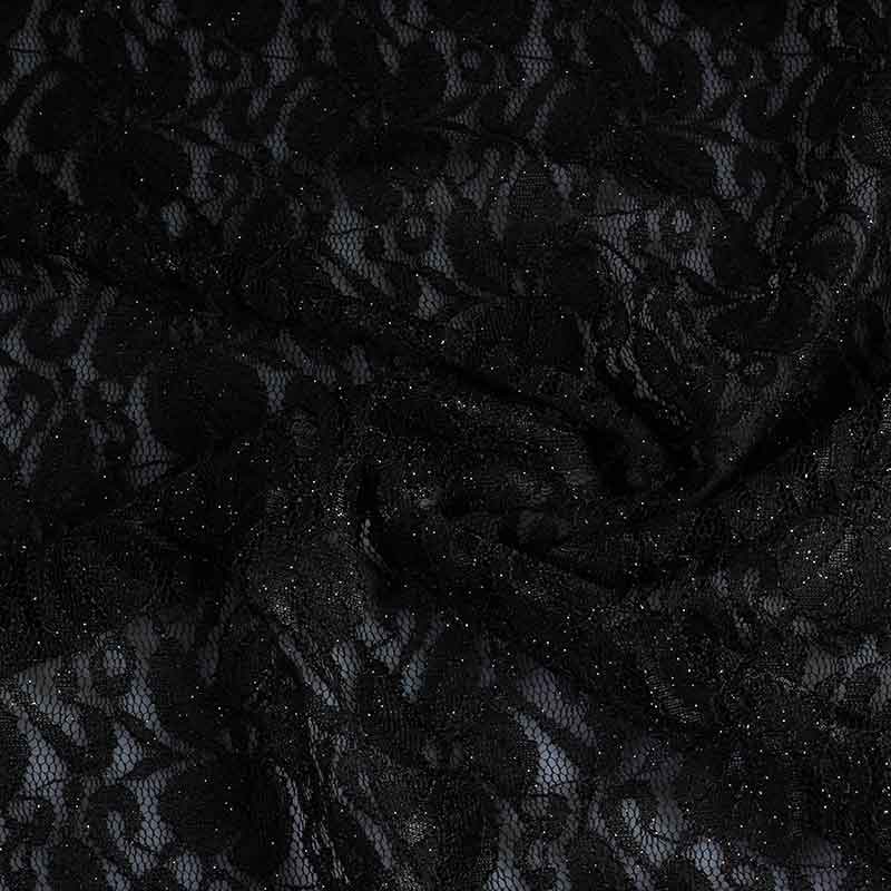 Lace fabric stretch glitter black