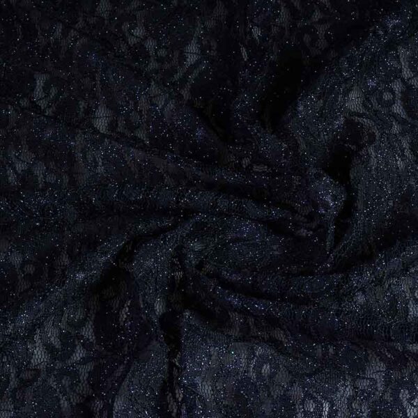 Lace fabric stretch glitter dark blue