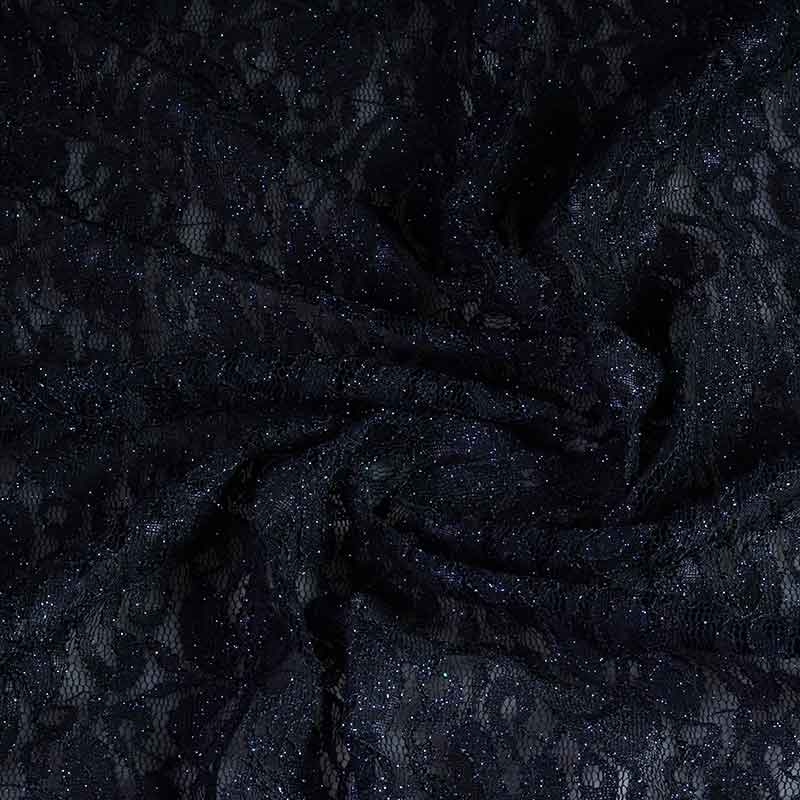 Lace fabric stretch glitter dark blue