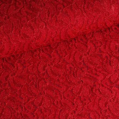 Lace fabric stretch glitter red