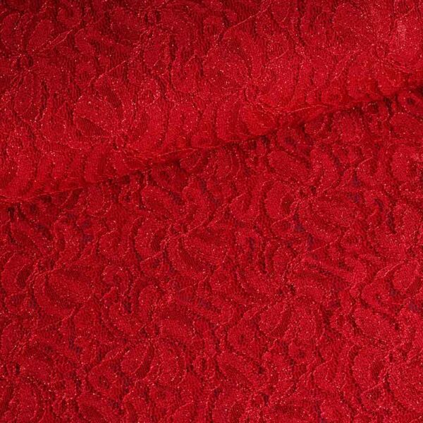 Lace fabric stretch glitter red