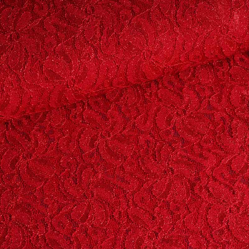 Lace fabric stretch glitter red