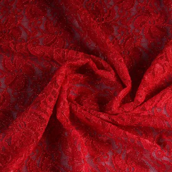 Lace fabric stretch glitter red