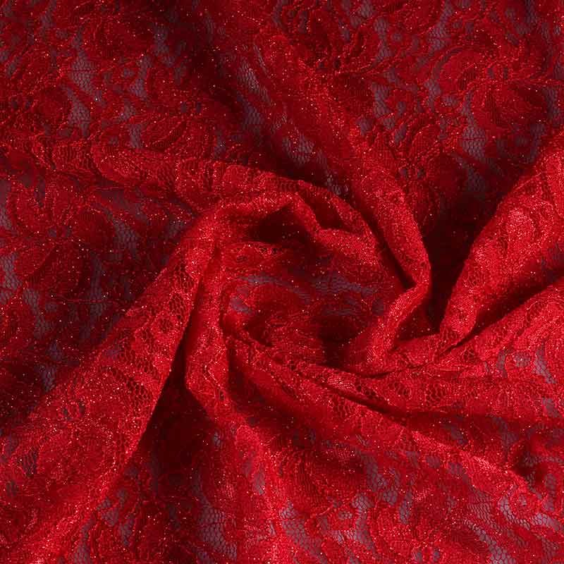 Lace fabric stretch glitter red