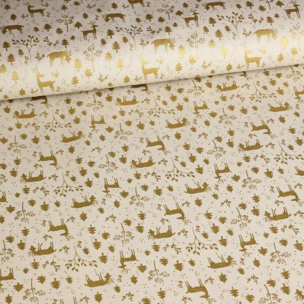 Poplin fabric deer Christmas beige