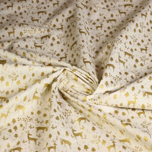Poplin fabric deer Christmas beige