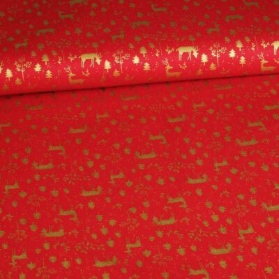 Poplin fabric deer Christmas red