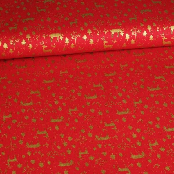Poplin fabric deer Christmas red