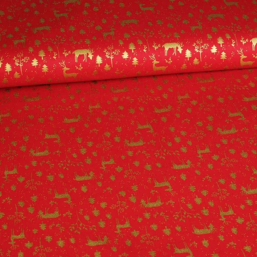 Poplin fabric deer Christmas red