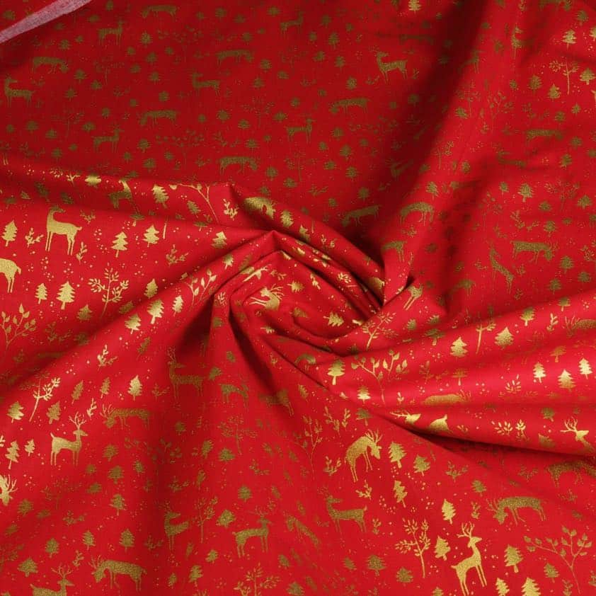 Poplin fabric deer Christmas red