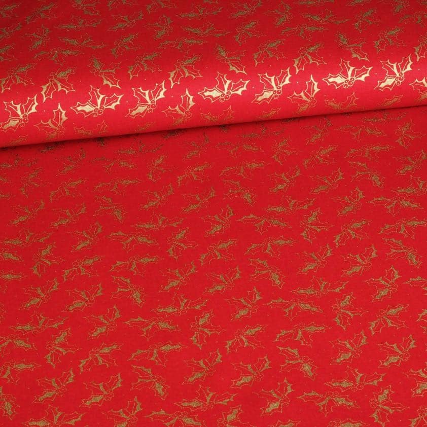 Poplin fabric Christmas wreath red