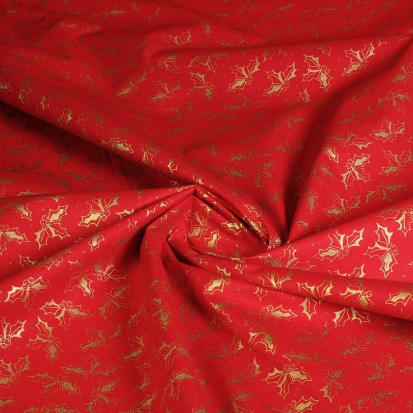 Poplin fabric Christmas wreath red