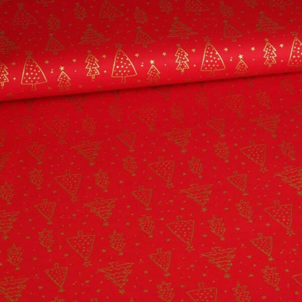 Poplin fabric Christmas tree red