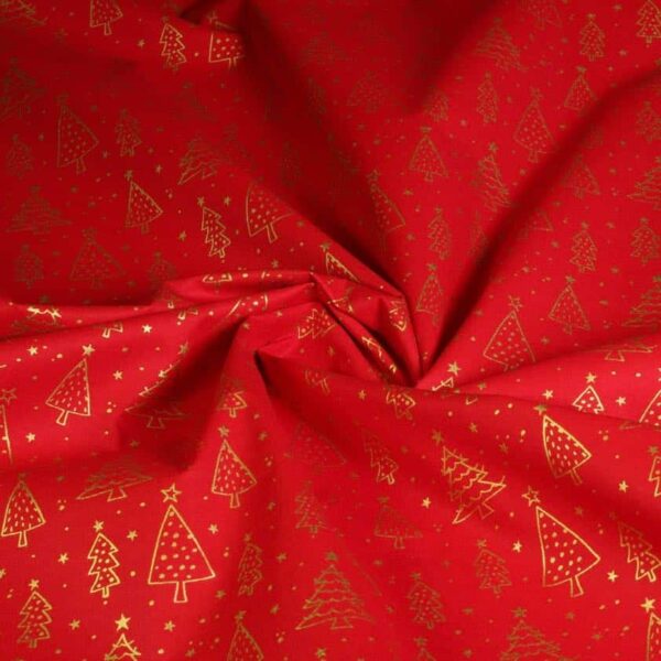Poplin fabric Christmas tree red