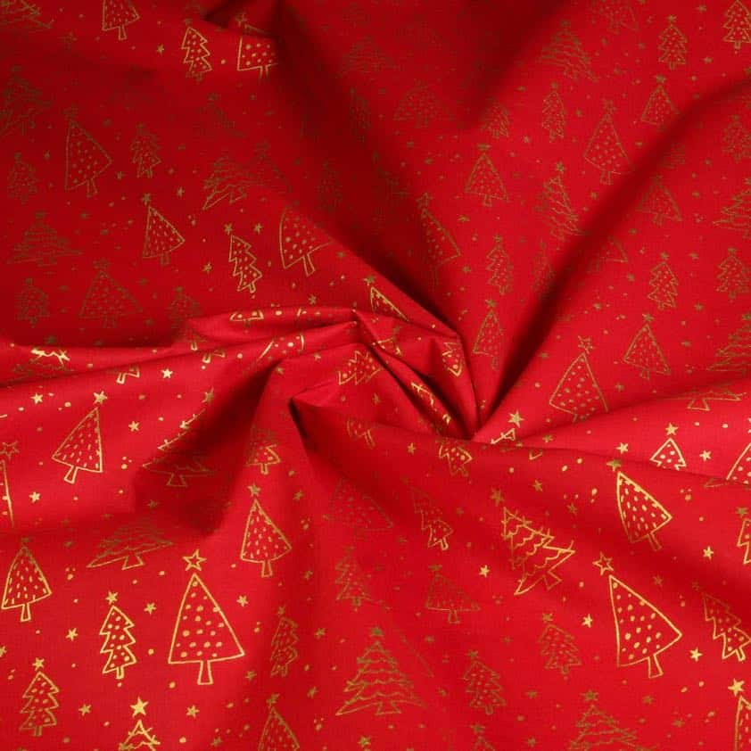 Poplin fabric Christmas tree red
