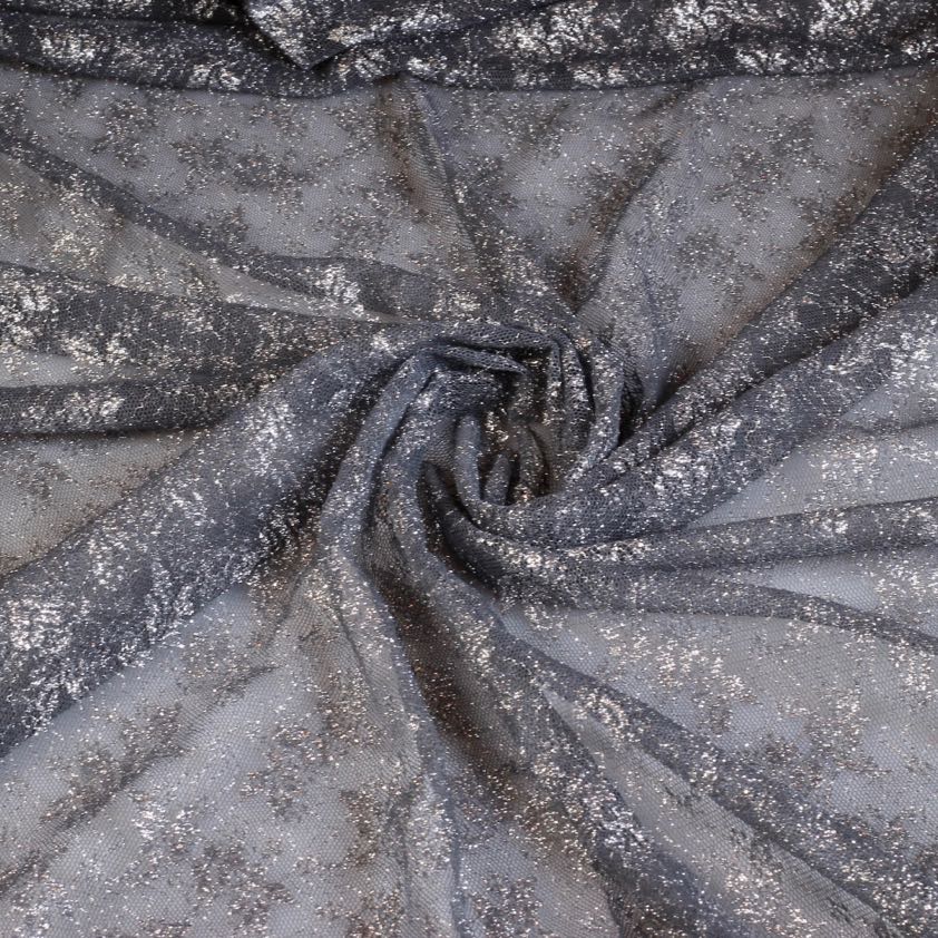 Lace fabric flower dark silver