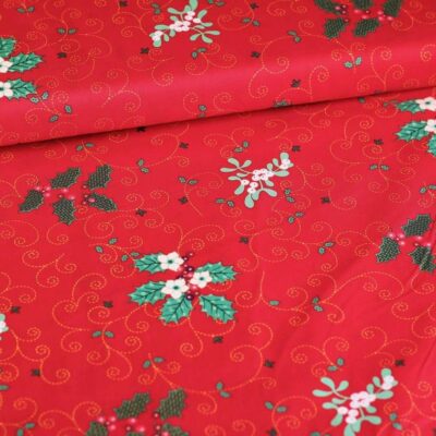 Poplin fabric Christmas wreath red