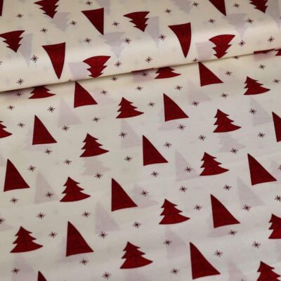 Poplin fabric Christmas tree/star off white
