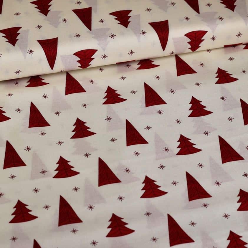 Poplin fabric Christmas tree/star off white