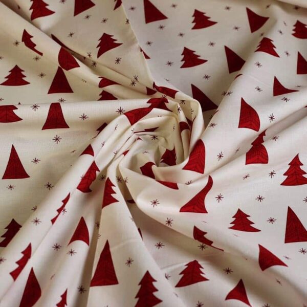 Poplin fabric Christmas tree/star off white