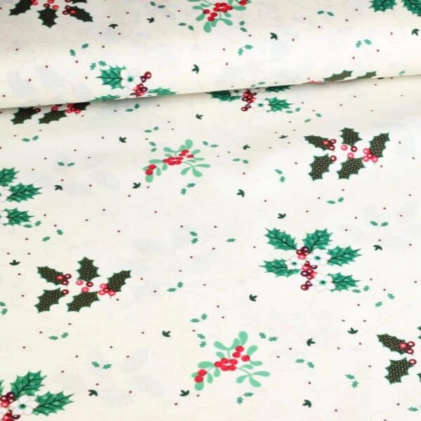 Poplin fabric Christmas flower ecru