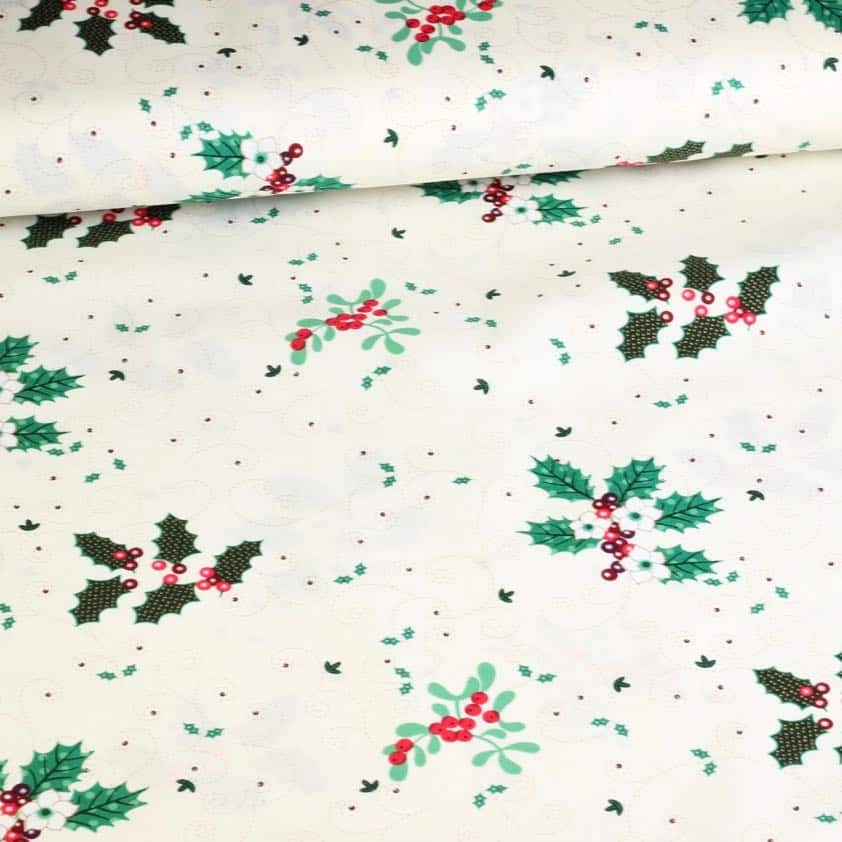 Poplin fabric Christmas flower ecru