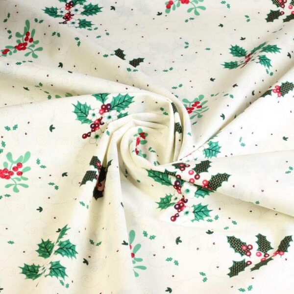 Poplin fabric Christmas flower ecru