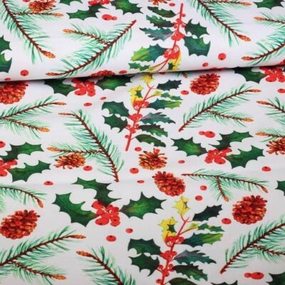 Terlenka fabric Christmas pinecone/holly