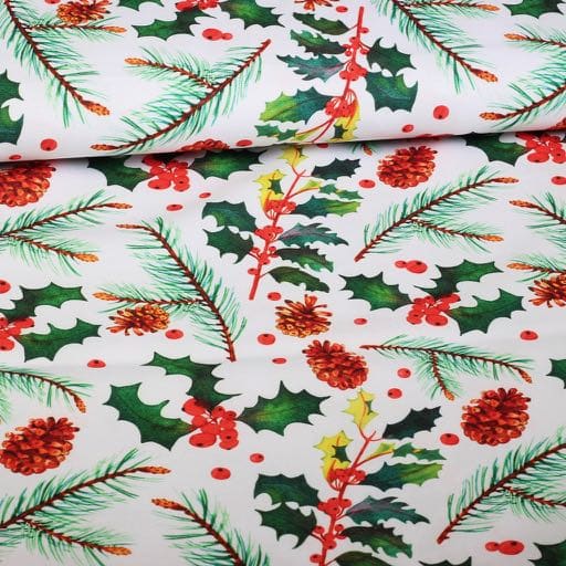 Terlenka fabric Christmas pinecone/holly