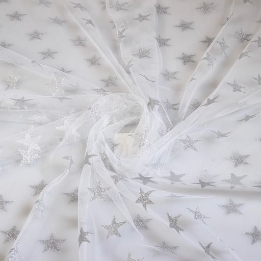 Mesh fabric glitter star silver