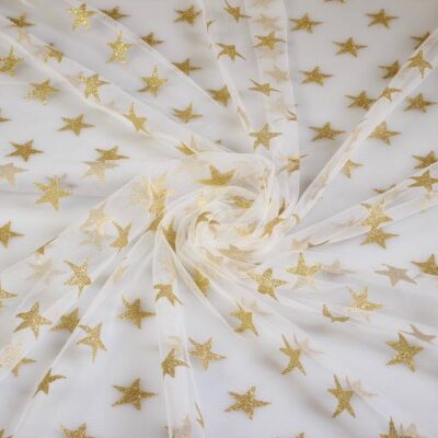Mesh fabric glitter star gold