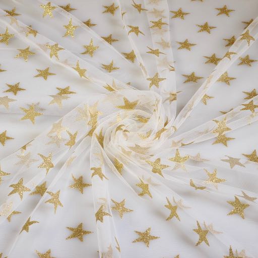 Mesh fabric glitter star gold